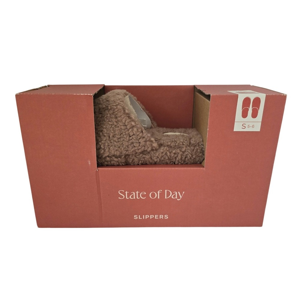 State of Day Womens Cocoa Brown Sherpa Plush Slip On Slippers  5-6 S New